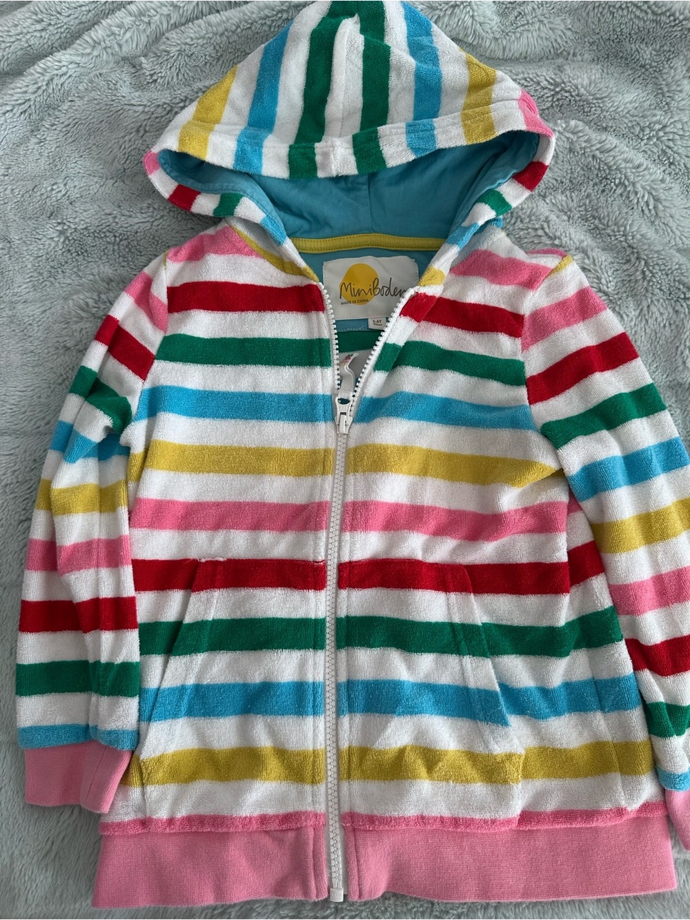 Mini Boden Rainbow Stripe Toweling Hooded Zip-Up - Multicolor